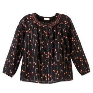 Cat & Jack Girls' Cotton Floral Blouse, Black Gold, Size Medium 7/8